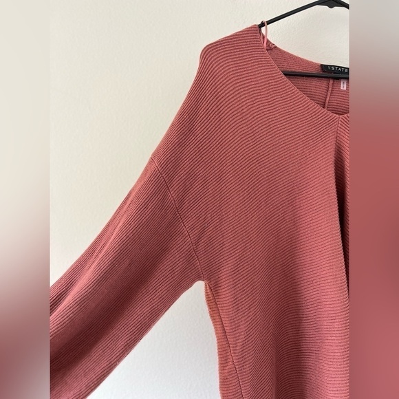 1. State Bubble Balloon Sleeve Ribbed V-Neck Terra Earth Sweater XL - Picture 5 of 16